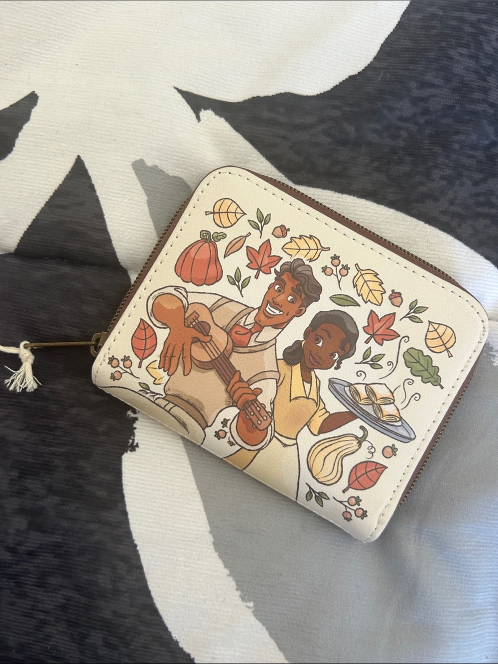 Disney Cream Autumn Illustration Zip Wallet with Orange & Brown Accents